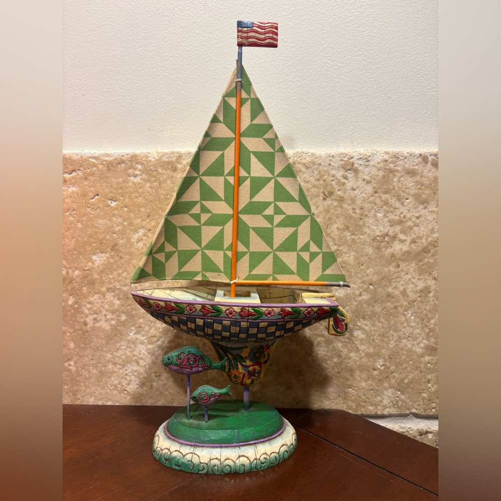 Jim Shore Shorelights the wind at my back sail boat Figurine